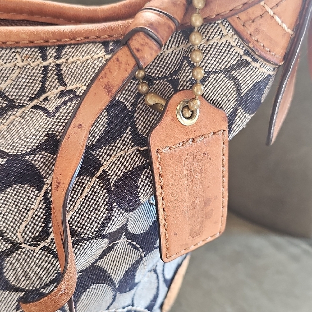 COACH 2007 BLEECKER DENIM C FLORAL DUFFLE VACHETTA LEATHER FLOWER BAG 11781 Rare - Picture 13 of 15